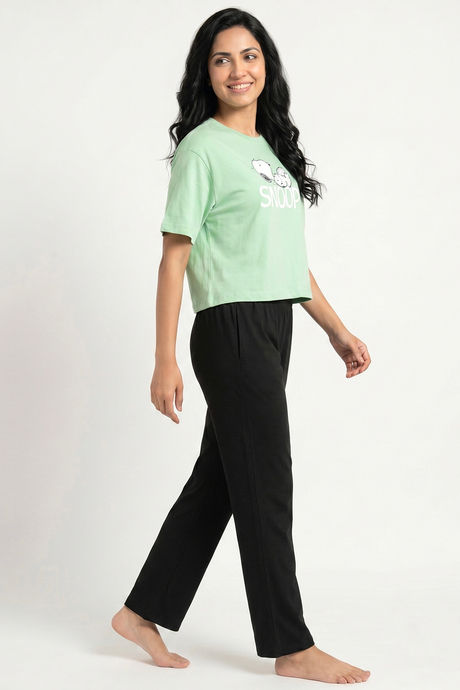Zivame Peanuts Knit Cotton Loungewear Set - Quiet Green — image 2